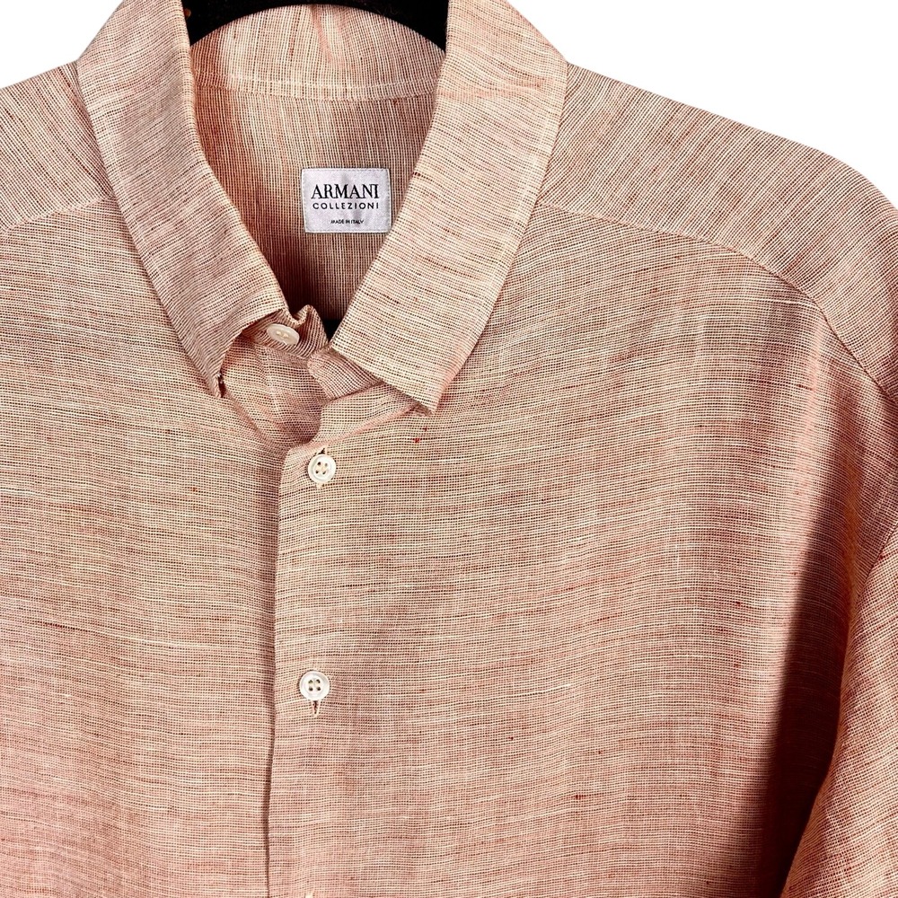 Armani Linen Shirt men's Medium Cross Hatch Red Breathable Luxury Euro Italy